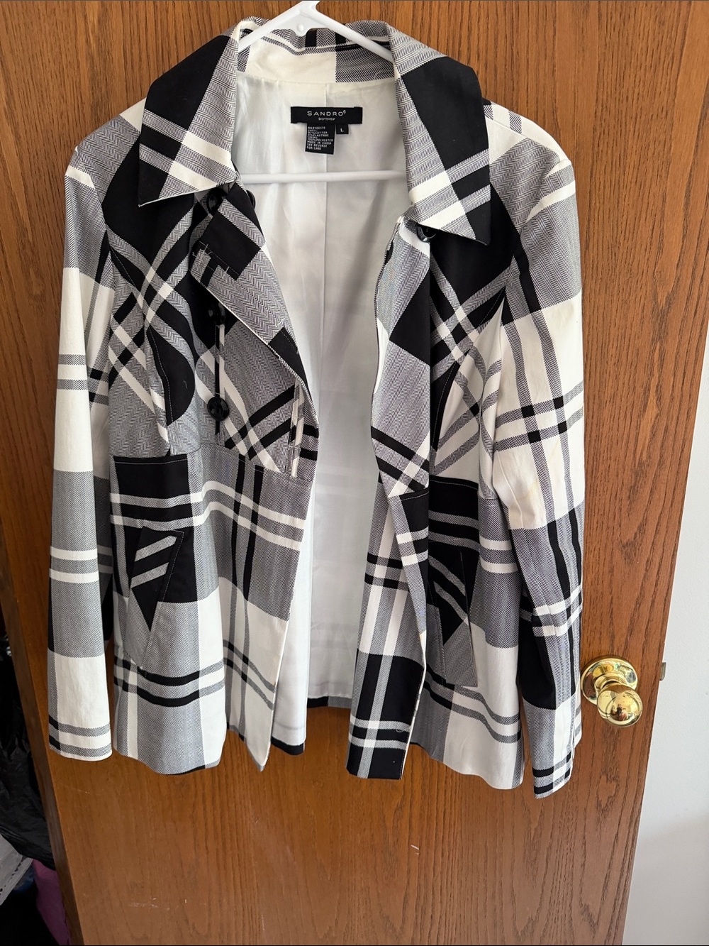 Sandro Monochrome Plaid Tailored Blazer